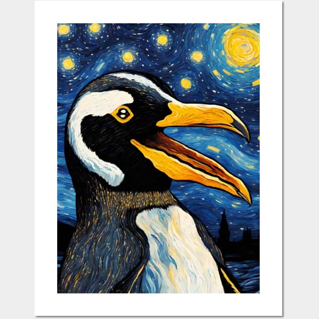Cute Screaming Penguin Painting in a Van Gogh Starry Night Art Style Wall Art by Art-Jiyuu